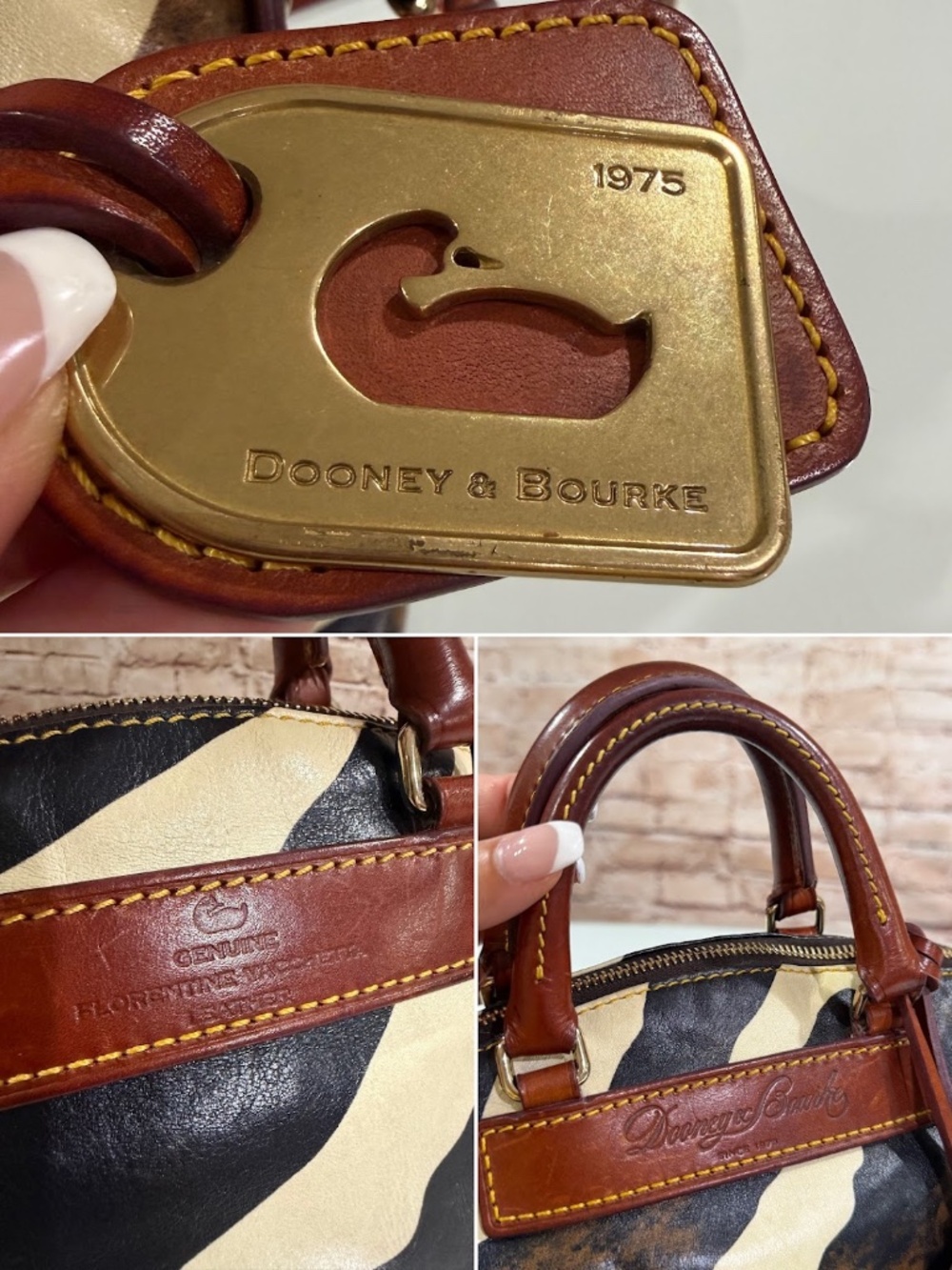 Vintage Dooney & Bourke Florentine Vacchetta Leather Zebra Mini Satchel Bag - Picture 7 of 13